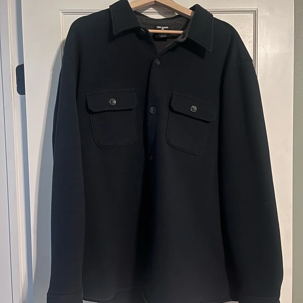 True Classic Fleece Shacket, Navy Blue, size 2XL